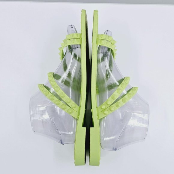 Steve Madden Selina Sandals 10 Lime Green Studded Jelly Square Toe Strappy Flats - Picture 10 of 14